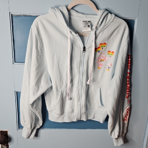 Sanrio Hello Kitty & Care Bear Light Blue Hoodie with Rainbow Accents Small - Picture 7 of 12
